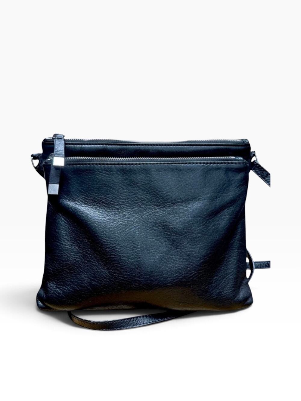Margot Soft Slim Black Pebbled Leather Shoulder Crossbody Bag Adjustable